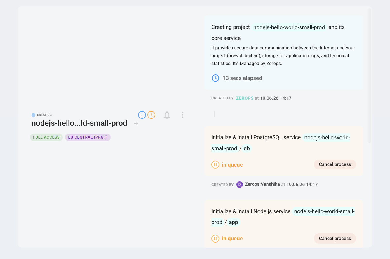 Pipeline running on the dashboard