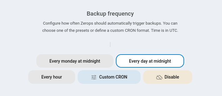 Backup frequency configuration